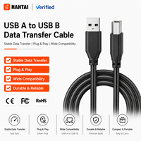 Kabel Printer USB 2.0 Tipe A ke Tipe B 0.5m Berpelindung dengan Jaket PVC Hitam Putih