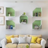 Aan De Muur Gemonteerde Zeshoekige Zwevende Planken, Houten Wandorganizer Hangende Plank Voor Huisdecor, Set Van 3,