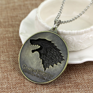 Collana ZRM Fashion Jewelry Vintage con ciondolo a forma di lupo della Casa Stark di Game of Thrones in lega di zinco con catena a maglie - Product Image 3