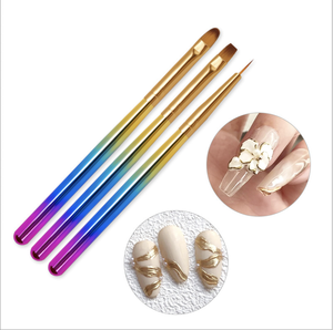 Pincel plano para decoración de uñas con férula rizada, mango metálico, revestimiento de nailon, herramienta de detallado para pintura y dibujo, para acrílico, gel UV, manicura y salón. - Product Image 4
