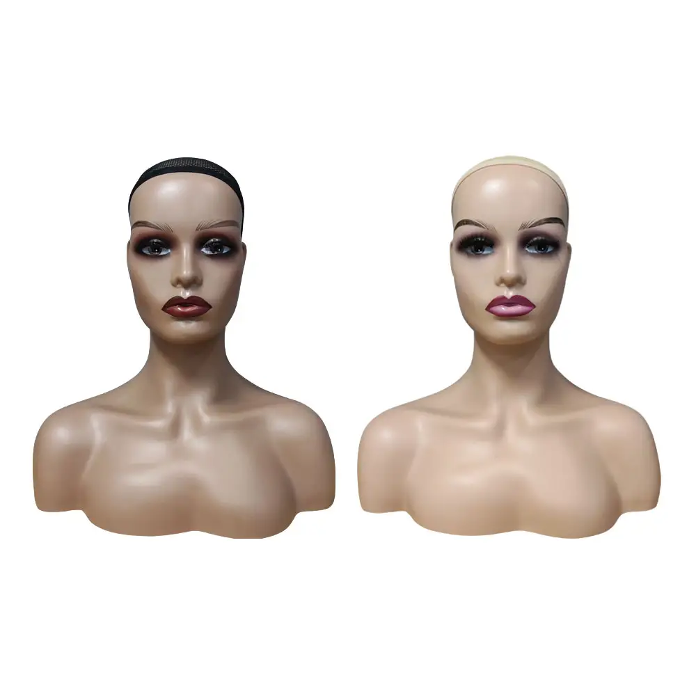 Wholesale Boutique Beautiful Cheap Wig Earring Necklace Display Makeup Face Realistic Female Smiling Brown Bust Mannequin Head