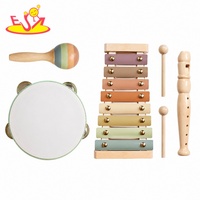 Wooden Pastel Musical Instrument Set for Kids Educational Percussion Toys With Xylophone Maraca Tambourine Recorder W07A260D