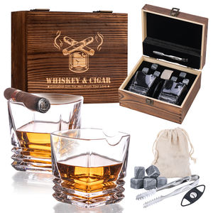Toptan sıcak satış özel kristal viski puro gözlük eski moda viski bardağı seti 2 hediye kutusu viski taşı seti - Product Image 1