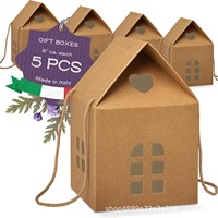 En stock, boîte cadeau de Noël portable créative en forme de maison, en carton rose et blanc gaufré