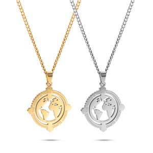 18K Vàng Thép Không Gỉ Vòng Cổ Với Cao Cấp Thời Trang Cutout Gương Bản Đồ Thế Giới Mặt Dây Chuyền Hợp Thời Trang Bướm Chuỗi Phụ Kiện - Product Image 1