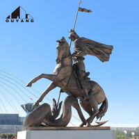 QUYANG Extérieur Antique Grand Métal Guerrier Statues Bronze Saint George Tuant le Dragon Sculpture