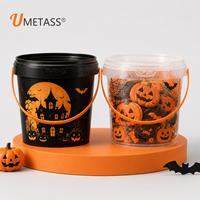 Seau en plastique PP de qualité alimentaire avec couvercle, logo personnalisé, écologique, recyclable, seaux à popcorn pour Halloween, emballage pour en-cas et bonbons