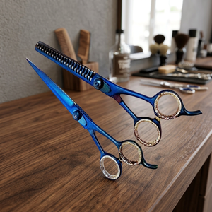 Ensemble de ciseaux de coiffure personnalisés ASAP, haute qualité, écologiques, ciseaux de barbier à bord net, soins personnels, bleu - Product Image 1