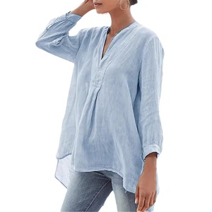 Nuovo stile vendita caldo lino tinta unita Casual moda manica lanterna camicia di <span class=keywords><strong>Tulle</strong></span> donna - Product Image 5