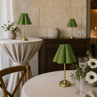 Lampe de table sans fil à marque privée avec abat-jour en velours plissé, capacité de batterie sélectionnable et corps métallique haut de gamme pour les marques de détail