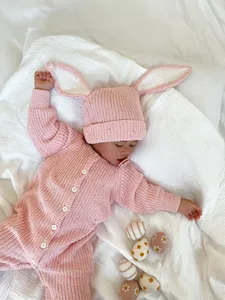 2024 New Beanie Rabbit Spring Knitted Cotton Beanies Plain Luxury 100% Organic Cotton Baby Knit Beanie Hat