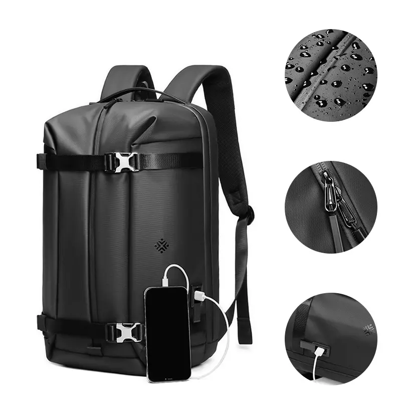 New Design Oversized Premium Leather Back Pack Bag Mens Expand Capacity Black Genuine Leather Travel Backpack