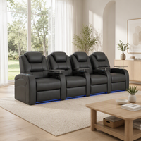 Ensemble de canapés inclinables électriques extensibles en cuir véritable 4 places, canapé moderne pour home cinéma avec mousse à mémoire de forme pour salon