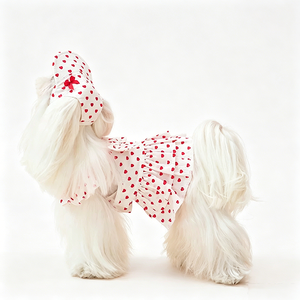 Disfraz de Princesa con Mangas Abullonadas y Estampado de Corazones para Perros Pequeños y Gatos, Lavable, Transpirable, de Algodón <span class=keywords><strong>Puro</strong></span>, con Lazo, Estilo Coreano - Product Image 1