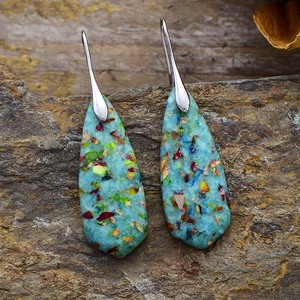 Bohemian Natural Stone Teardrop Pendant <b>Earrings</b> Green Silver Color Party Fashion Jewelry - Product Image 1