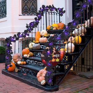 Artificial <b>Black</b> Maple Vine Garland With Purple Lights Halloween Home Decor 1.75M Window Door Hanging Decoration - Product Image 4