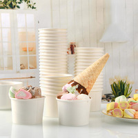 Gobelets à glace en papier blanc biodégradable jetables avec couvercles, résistants au congélateur, bols à yaourt et pouding, contenants à dessert à emporter