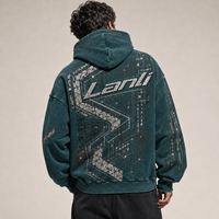 Sweat à capuche en molleton 400g dégradé, style streetwear foncé, grande taille homme, avec strass, bords bruts et patchwork personnalisé, vente en gros 2026