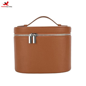 PU Leather Cosmetic Bags Round <b>Case</b> with Removable Compartments Toiletry Bag Make up Organizer with Divider RTS Bulk Mixed Order - Product Image 1