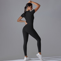 Combinaison de sport pour femme à manches courtes, demi-zip, une pièce, tenue de sport, legging de yoga, combinaison, playsuit