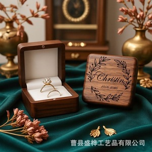 Wooden Jewelry Box Square Engraved Double <b>Ring</b> <b>Storage</b> Wedding Engagement Gift Box - Product Image 4