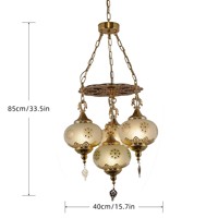 Lustre marocain rétro en fer et verre fait main, 3 lumières, lampe suspendue pour chambre à coucher, restaurant