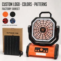 Ventilateur de camping extérieur avec panneau solaire, fonction minuterie, chargement USB, batterie portable 20 000 mAh, lampe à oscillation automatique