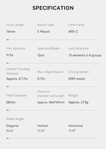 YONGNUO YN16mm F1.8S DA DSM AF MF 16mm F1.8 objectif grand Angle à grande ouverture pour appareil photo APS-<span class=keywords><strong>C</strong></span> à monture <span class=keywords><strong>Sony</strong></span> E - Product Image 5