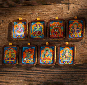 FUTUJI Grosir Liontin Thangka Manjushri Tibet dari Kulit Asli dan Paduan Logam, Jimat Buddha, Perhiasan Berkualitas - Product Image 3