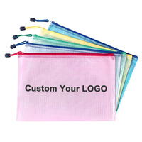 Bolsa de documentos de plástico resistente al agua A4 con logotipo personalizado, bolsa de malla con cremallera, carpeta de archivos transparente para material escolar y de oficina, bolsa de archivos de PVC