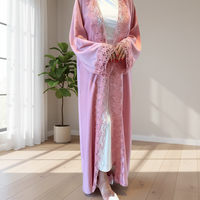 Abaya élégante personnalisée avec bordure en dentelle, robe kaftan en Nida uni, tenue modeste musulmane de Dubaï pour femme