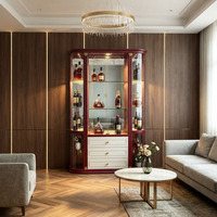 Meuble de salon moderne, vitrine en verre blanc avec porte-bouteilles en bois, élégant buffet d'entrée