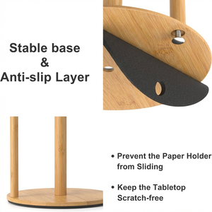 Support de rouleau d'essuie-tout vertical scandinave en bambou avec base lestée anti-basculement pour cuisine - Product Image 3