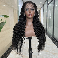 Vente en gros Perruque frontale à large casquette personnalisée Grade 10A 100% Perruques de cheveux humains vierges bruts HD Lace Deep Wave