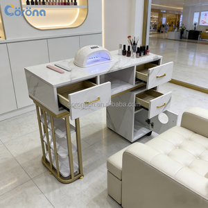 Muebles de Salón de Uñas de Estilo Moderno, Mesa de Manicura Blanca con Superficie de Mármol - Product Image 1