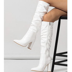 Collection Automne Hiver 2025 – Bottes Cheville Haute Blanches Tendance et Sexy à Talon Épais avec Fermeture Éclair, Grande Taille, Longueur Genou - Product Image 1