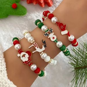 Set di braccialetti natalizi con perline, 4 pezzi, braccialetti elastici impilabili con Babbo Natale, gioielli per feste di Natale, regalo per donne e ragazze - Product Image 1