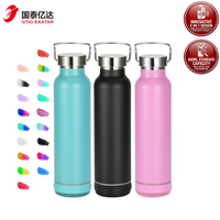 Hadiah Natal Botol Air Olahraga 600ml dengan Speaker RGB LED Baterai Termasuk-Portabel Stainless Steel untuk Musik dan Perjalanan