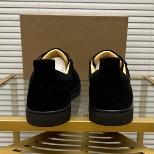 Baskets en cuir noir respirantes en maille antidérapantes pour hommes et femmes, style rétro décontracté, semelle rouge - Product Image 3