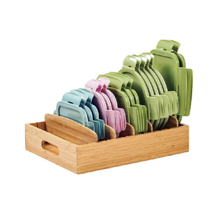 Organisateur d'armoires de cuisine pour couvercles de conteneurs de stockage des aliments, avec séparateurs réglables, <span class=keywords><strong>tiroir</strong></span> en bambou - Product Image 1