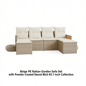 Juego de Sofás de Jardín de Ratán Beige, 88.6-92.1 Pulgadas, Muebles de Exterior de Acero con Recubrimiento en Polvo - Product Image 1