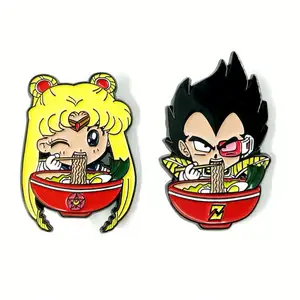 Vegeta Eating Noodle Brooch Japanese Cartoon Metal Badge Soft Enamel Pins Sailor Moon 7 Dragon Pearl Iron Souvenir Gift 40mm