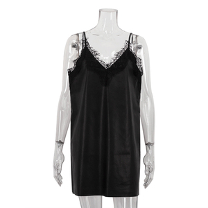 <span class=keywords><strong>Bon</strong></span> <span class=keywords><strong>prix</strong></span> <span class=keywords><strong>Été</strong></span> 2025 Robes à bretelles fines avec dentelle <span class=keywords><strong>Robe</strong></span> noire en cuir PU pour femmes - Product Image 4