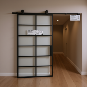 Porte coulissante en verre Esc Esual 40,2x80,7 pouces avec cadre en aluminium noir, design minimaliste intérieur - Product Image 2