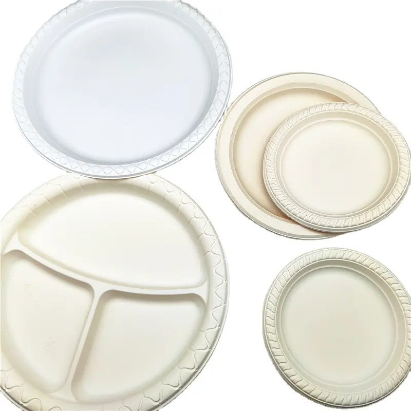 10 인치 옥수수 전분 일반 원형 접시 그리스 증거 친환경 생분해 일회용 파티 맞춤형 접시
