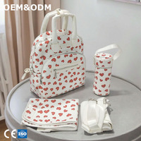3071 K Damen Mode Rote Herz-Print Nylon Handtaschen-Set Pflegeleicht Babyflaschenhalter Multifunktionale Wickeltasche Organizer