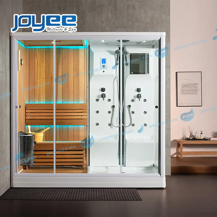 JOYEE 2 4 kişi özelleştirilmiş ahşap kuru sauna ve ıslak buhar kombine odası/seks sauna SPA buhar duş kabini banyo ozon buhar sauna