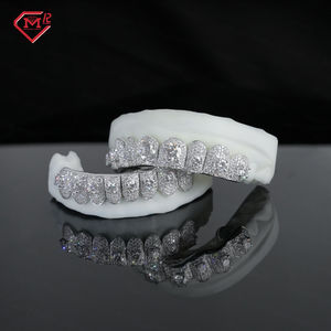 Hiphop abbaglile Custom Moissanite griglie denti <span class=keywords><strong>Grillz</strong></span> grande pietra Vvs Moissanite oro bianco Set diamante <span class=keywords><strong>Grillz</strong></span> - Product Image 2