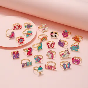 Cute Drip Oil anelli per bambini regolabili ragazze bambini farfalla anello al naso Panda Unicorn Dinosaur Owl anelli per gelato per bambini