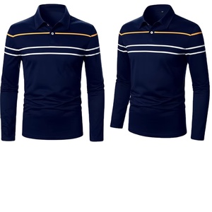 High Quality Men's Contrast Stripe Long Sleeve Polo - Casual Button Collar Autumn Winter Top - Product Image 1